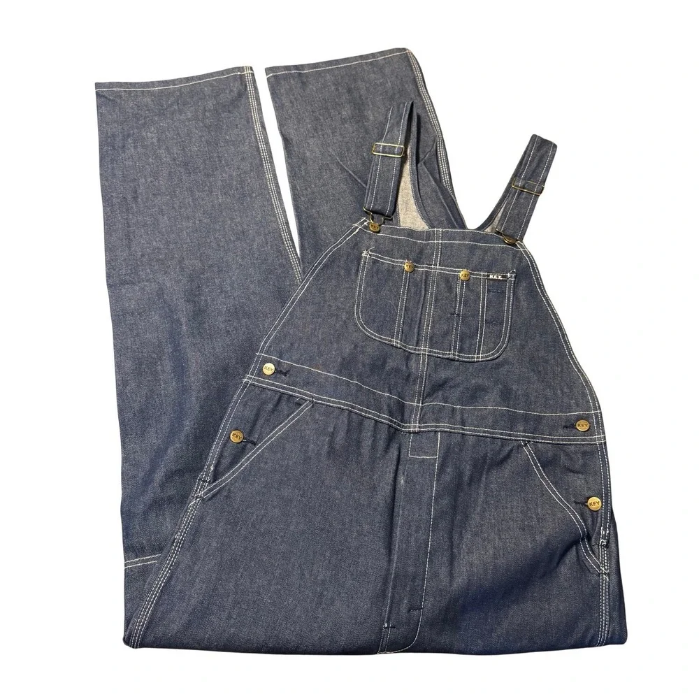 Vintage Key Denim Bib Overalls NWT 34x34 Carpenter‎ Workwear USA Cotton